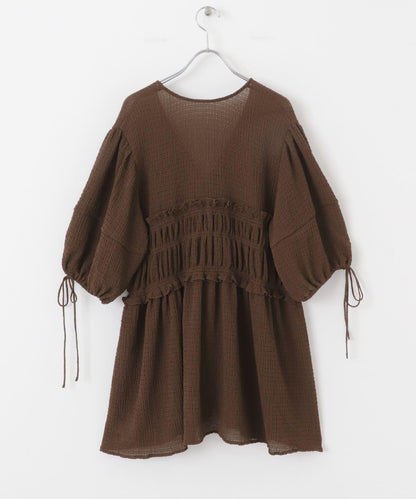 前繫帶蝴蝶結長款上衣