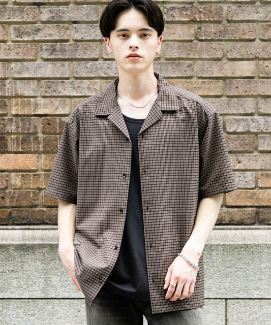 格紋開領短袖襯衫