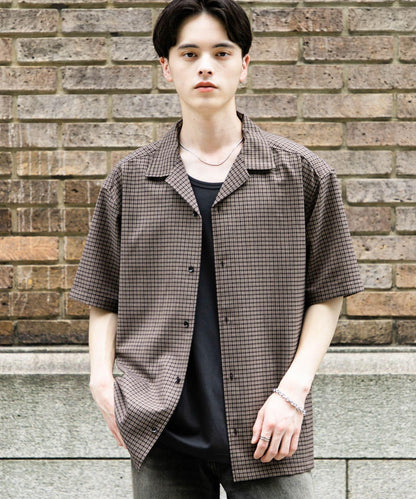 格紋開領短袖襯衫