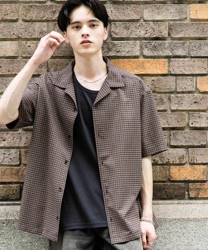 格紋開領短袖襯衫