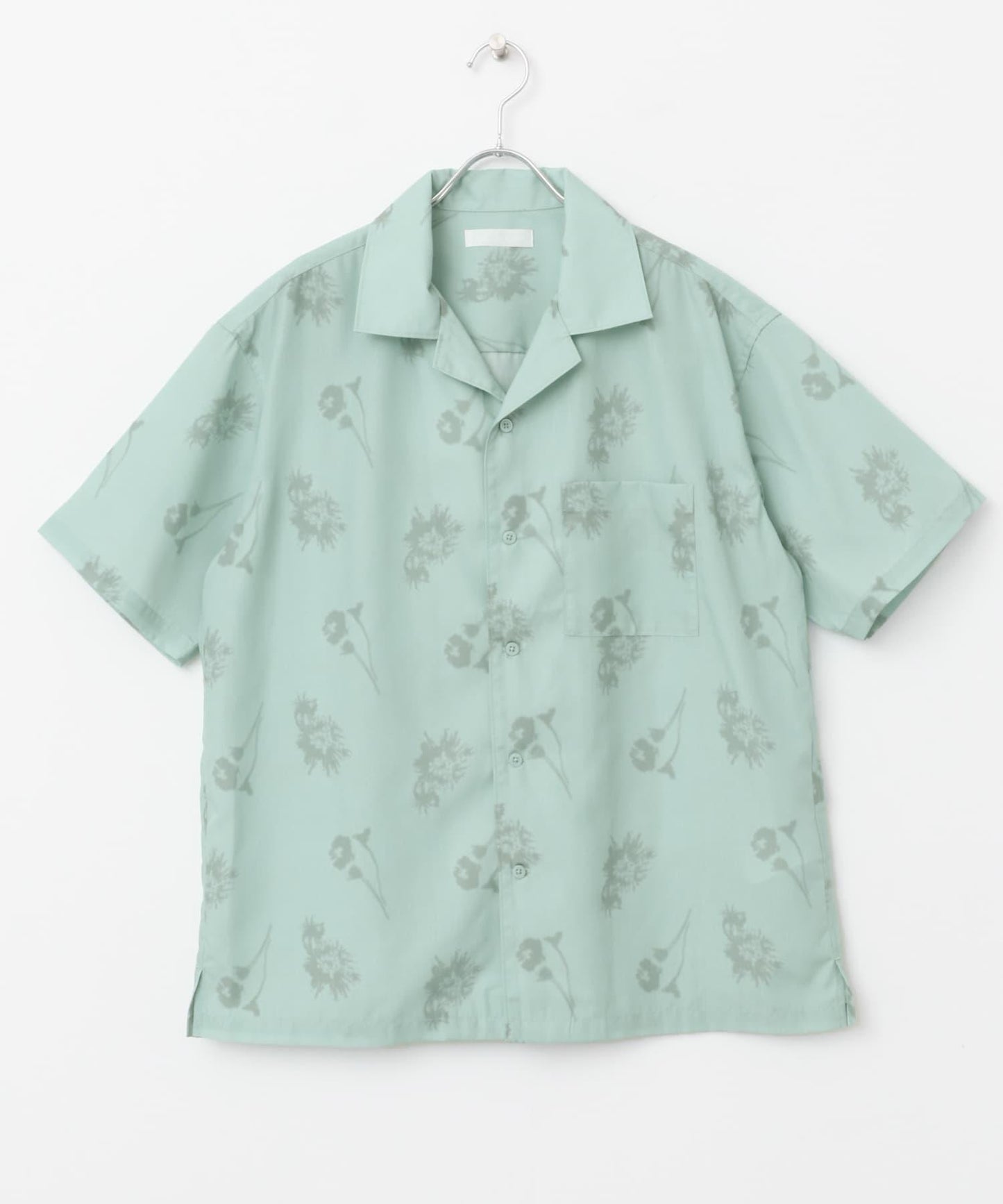 中性款植物印花開領短袖襯衫