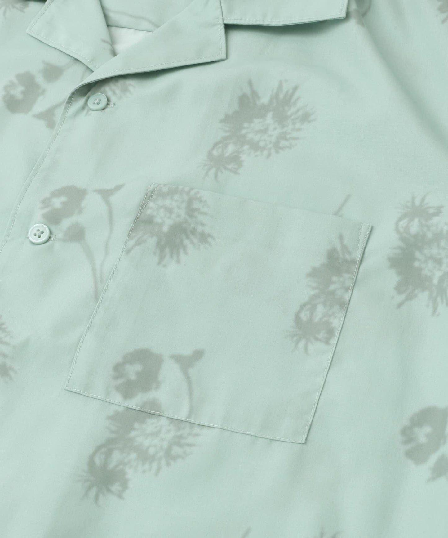 中性款植物印花開領短袖襯衫