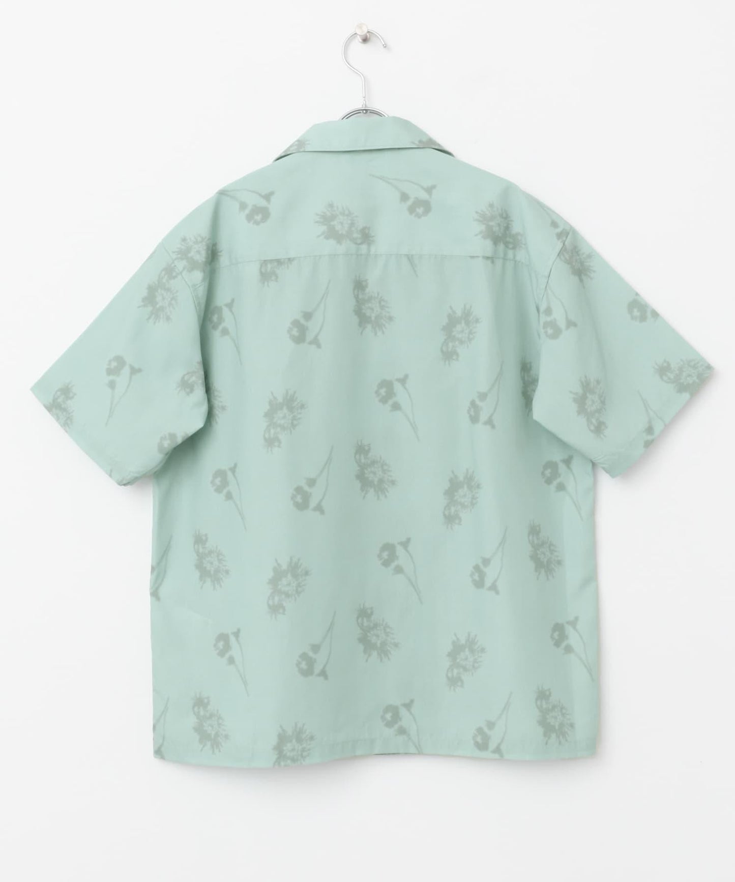 中性款植物印花開領短袖襯衫