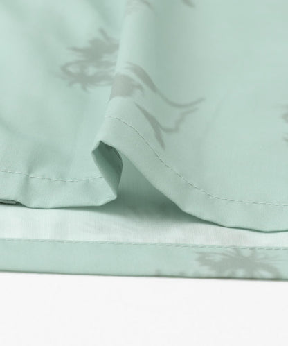 中性款植物印花開領短袖襯衫