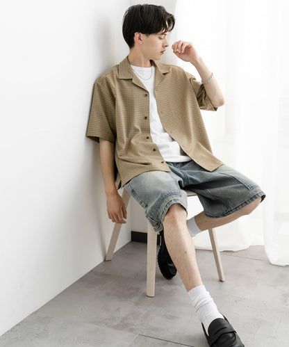 格紋開領短袖襯衫