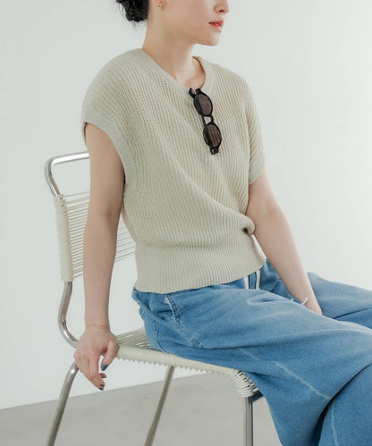 紙紗法式短袖針織衫