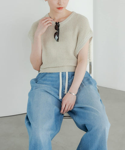 紙紗法式短袖針織衫