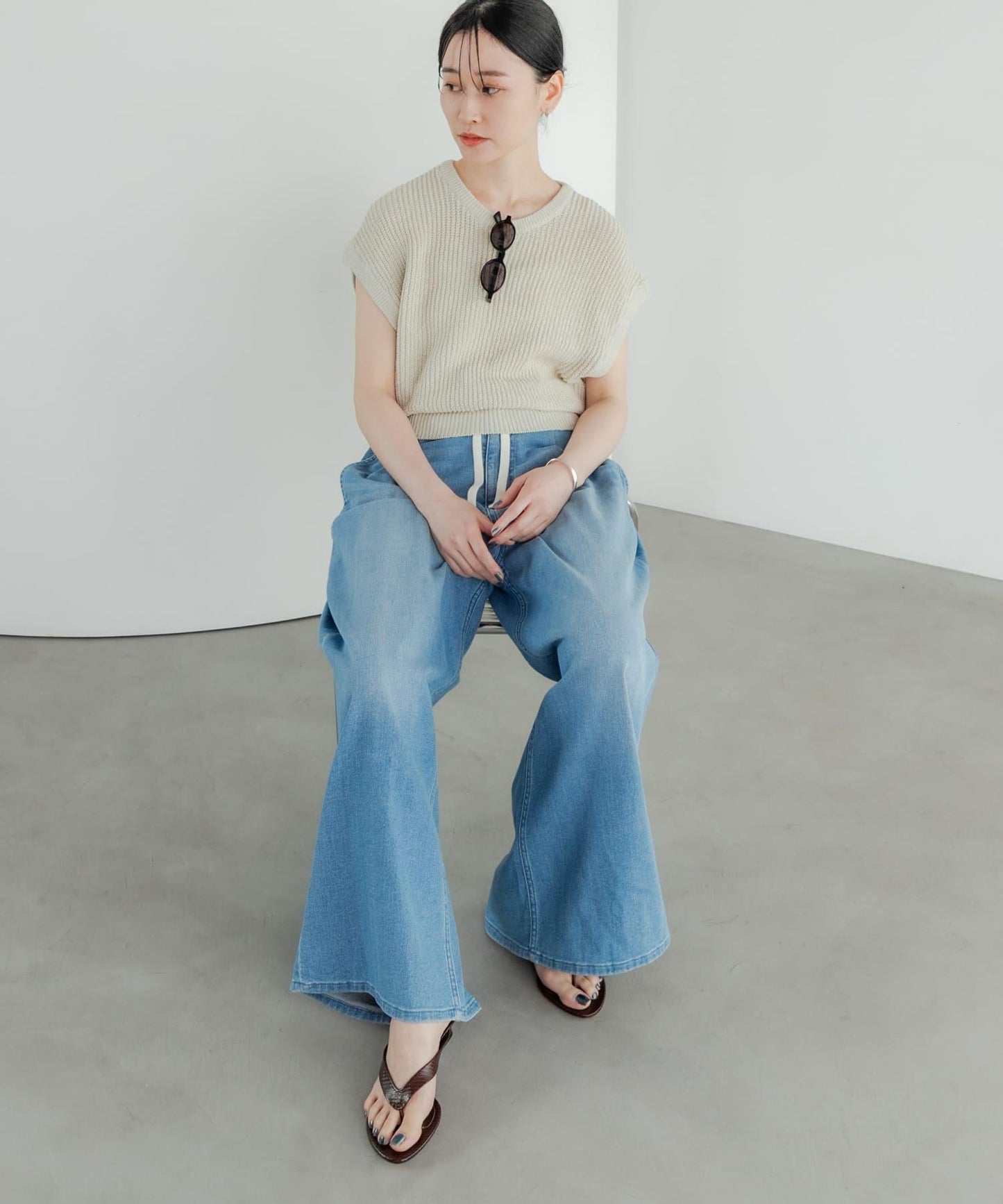 紙紗法式短袖針織衫