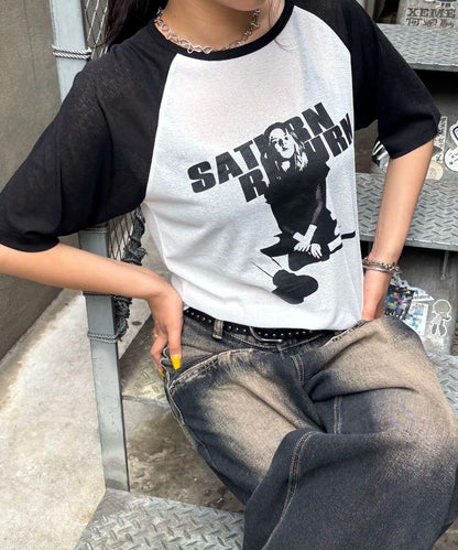 WHO'S WHO gallery Charlotte薄紗插肩五分袖T恤