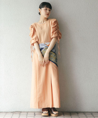 2尺碼可選抽繩袖連衣裙