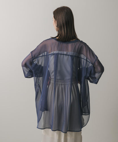 立領香檳色薄紗襯衫