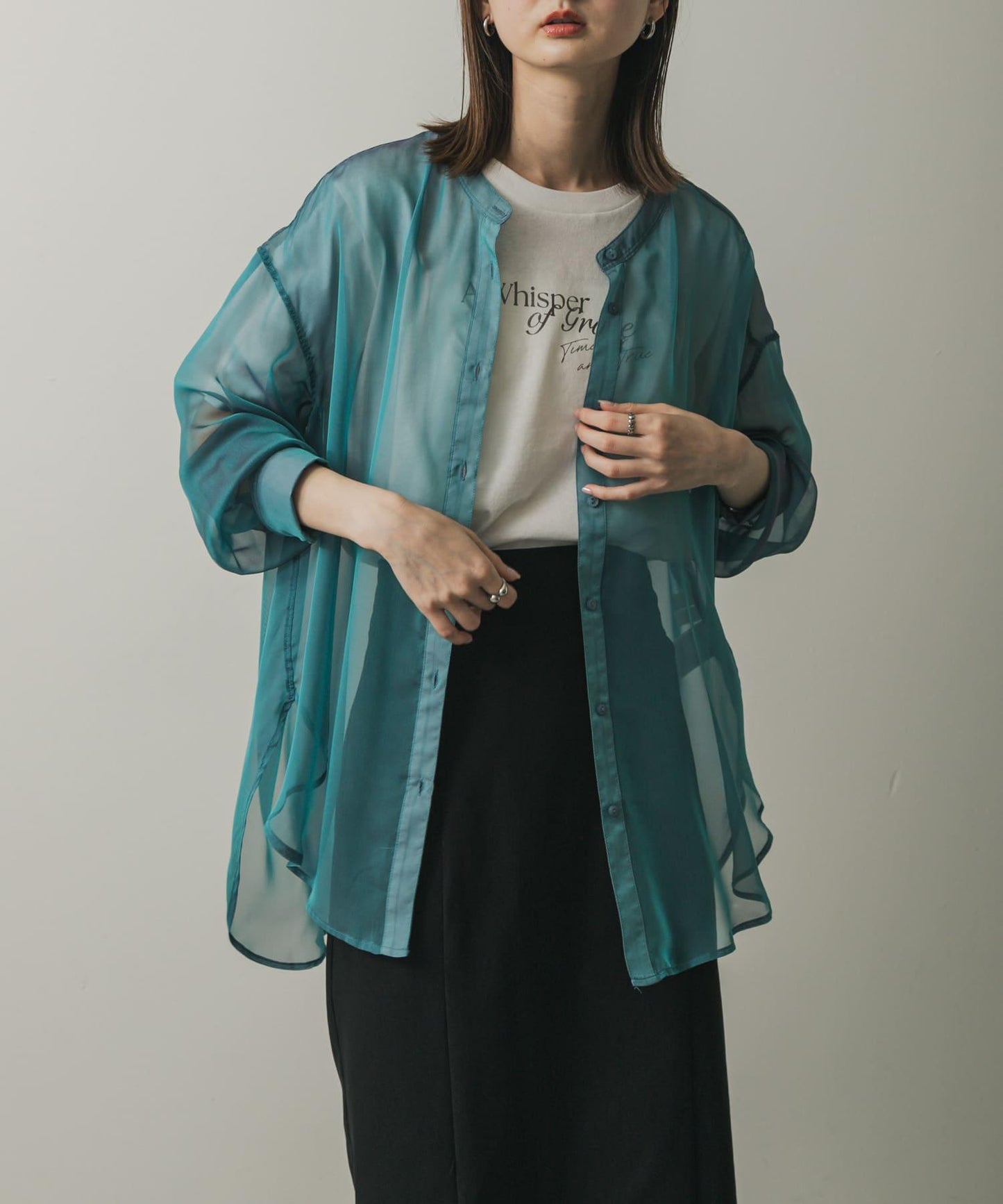 立領香檳色薄紗襯衫