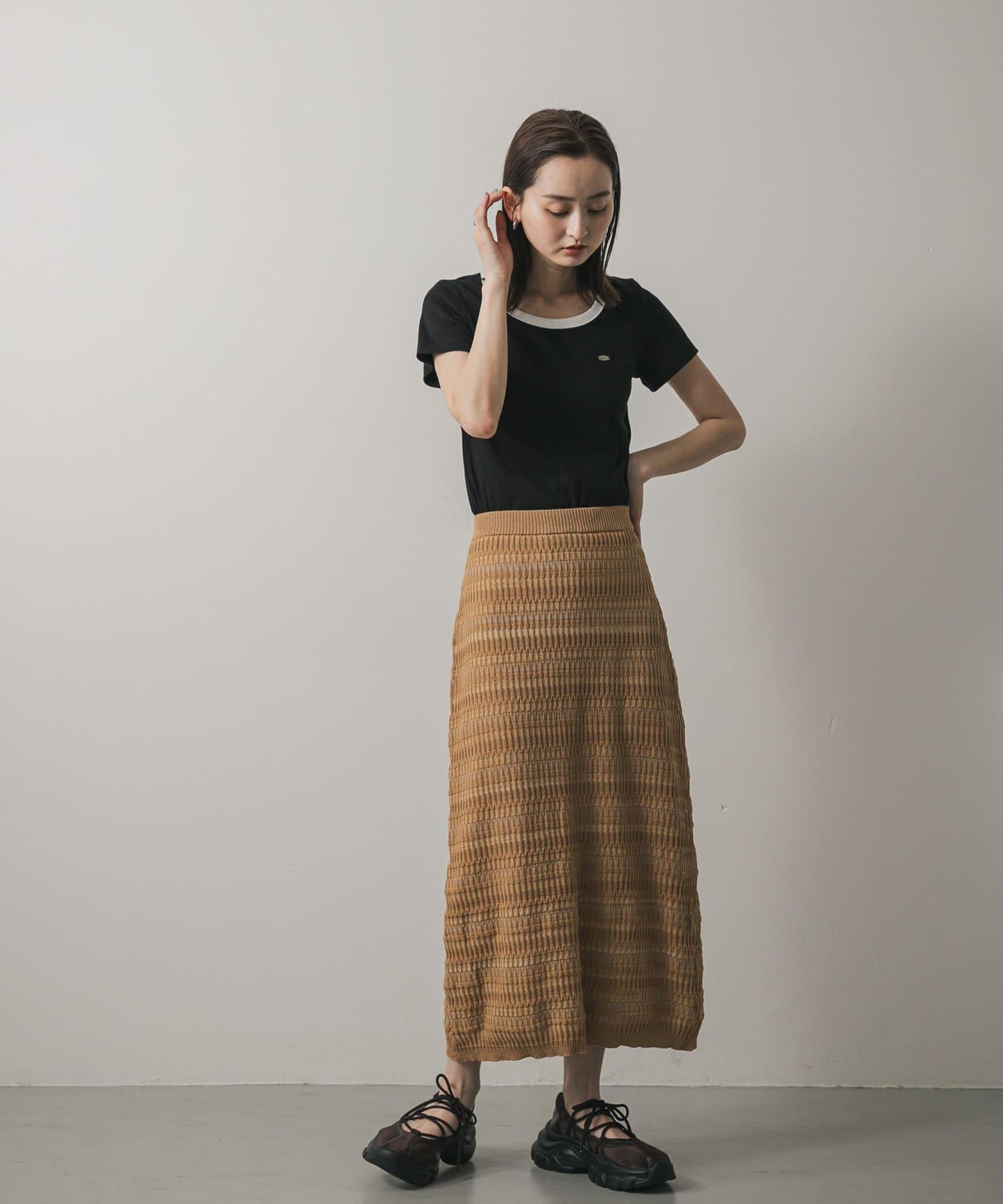 多色條紋針織半身裙