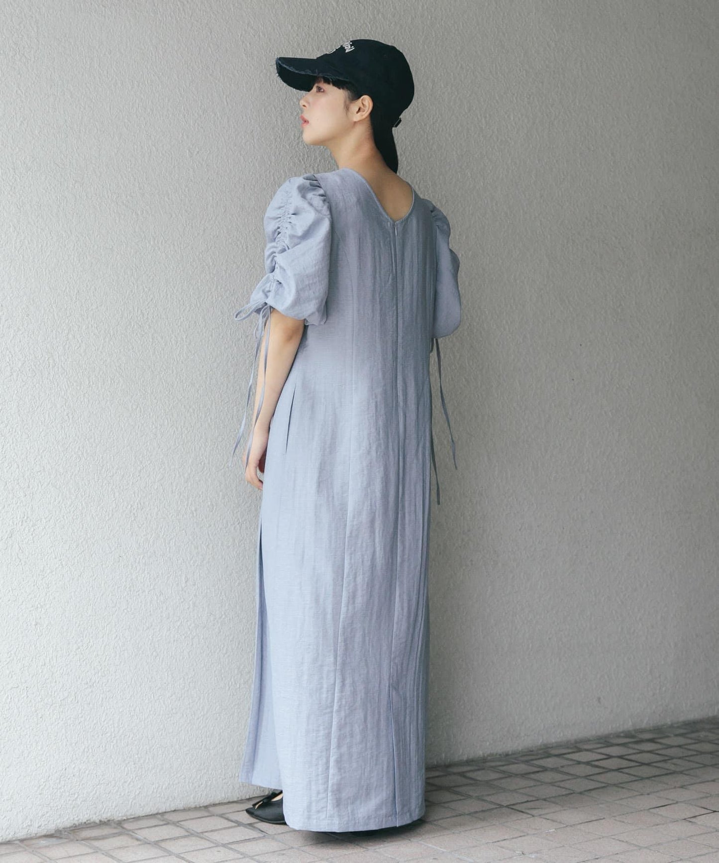 2尺碼可選抽繩袖連衣裙