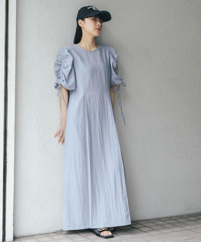 2尺碼可選抽繩袖連衣裙