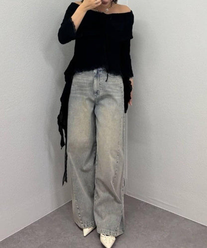 5分袖蕾絲印花露肩T恤