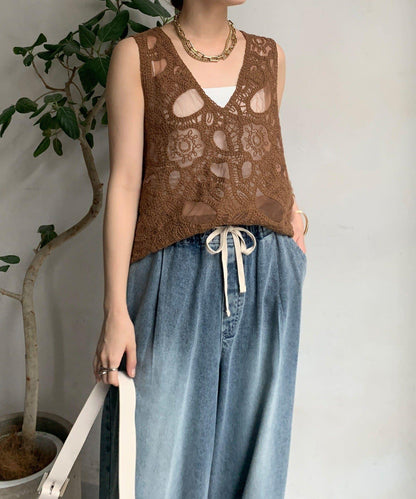 刺繡前後兩用蕾絲背心