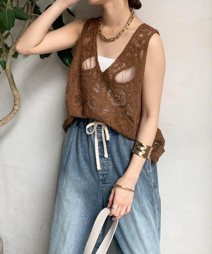 刺繡前後兩用蕾絲背心