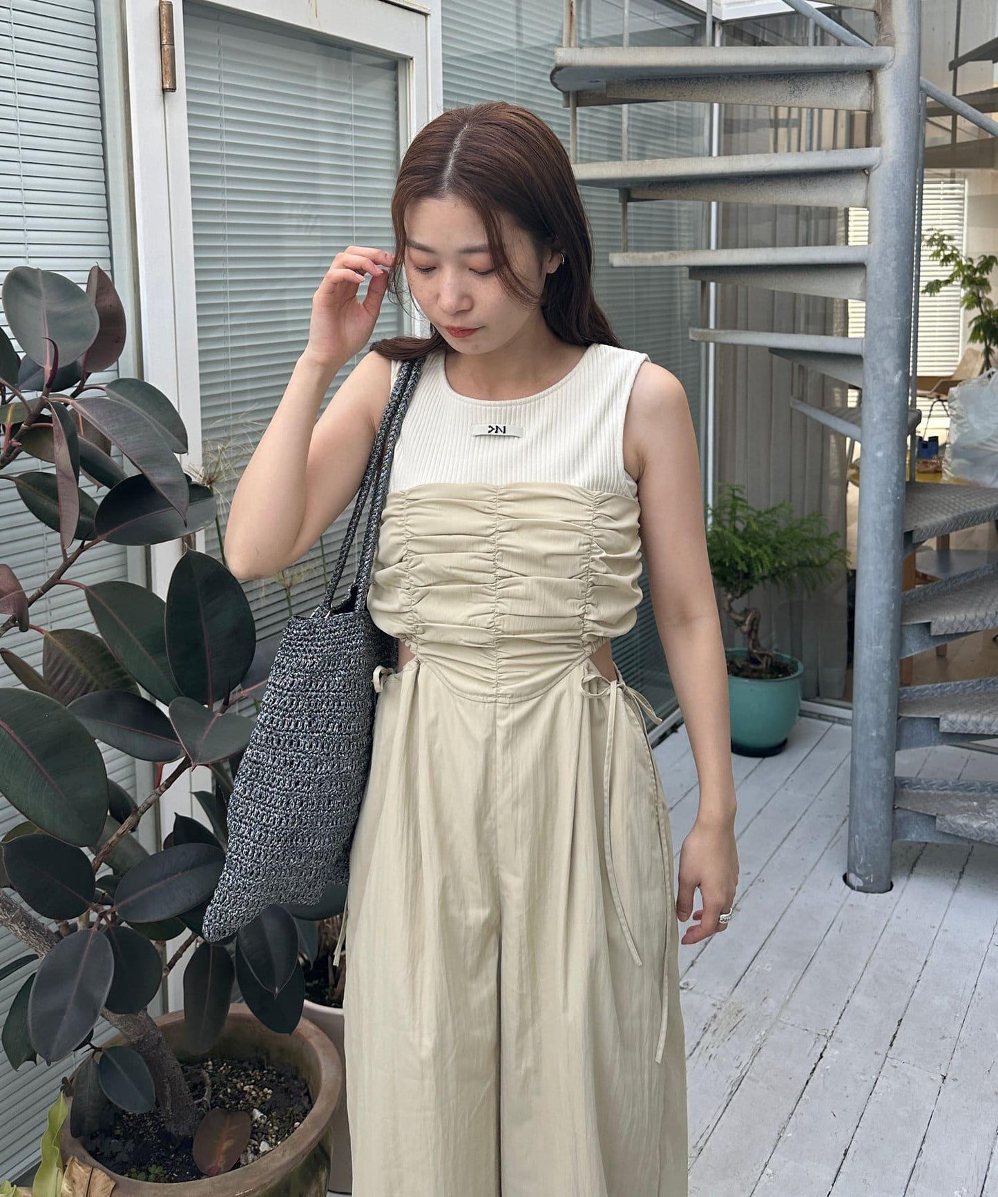 鏤空設計 2piece 揹帶褲套裝