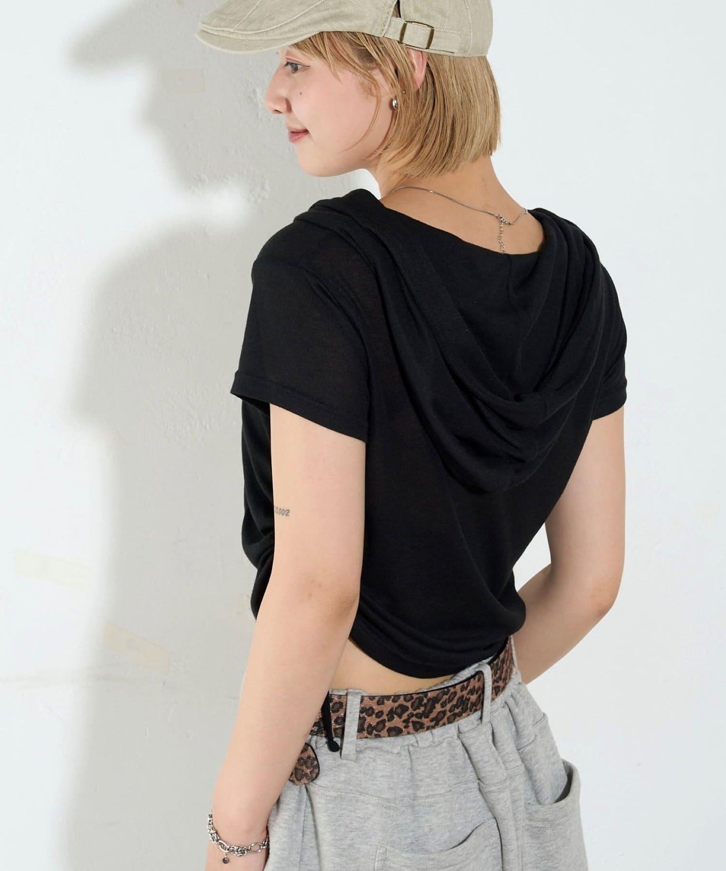 透視亨利領短袖帽衫