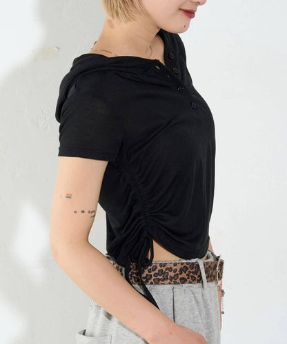 透視亨利領短袖帽衫