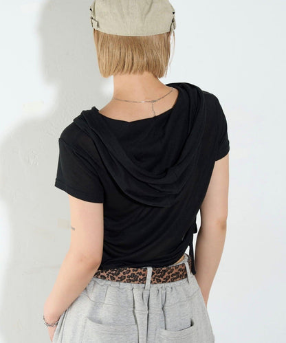 透視亨利領短袖帽衫