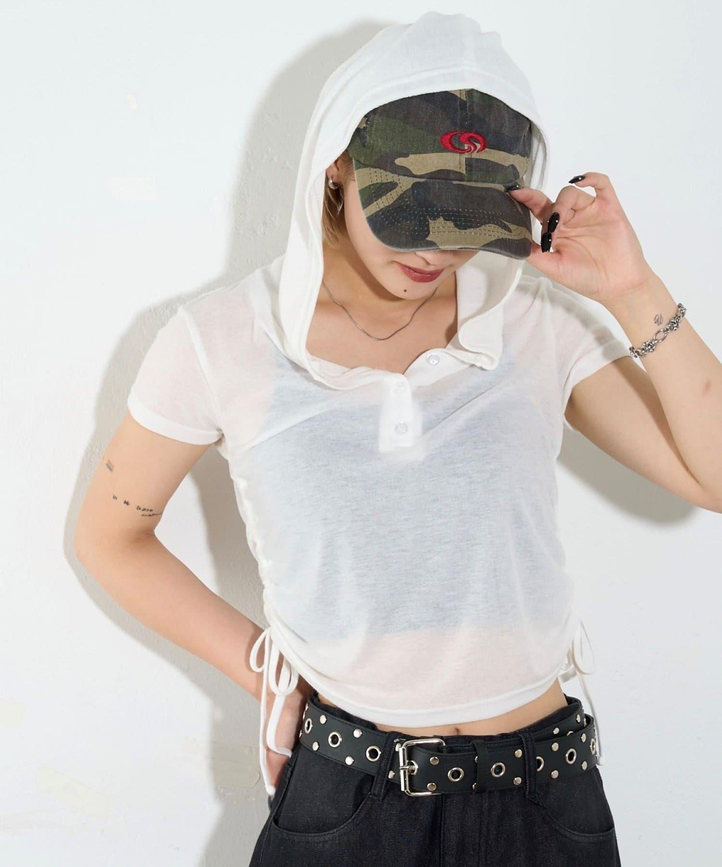 透視亨利領短袖帽衫