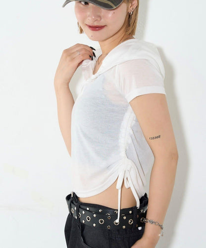 透視亨利領短袖帽衫