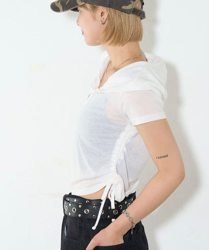 透視亨利領短袖帽衫