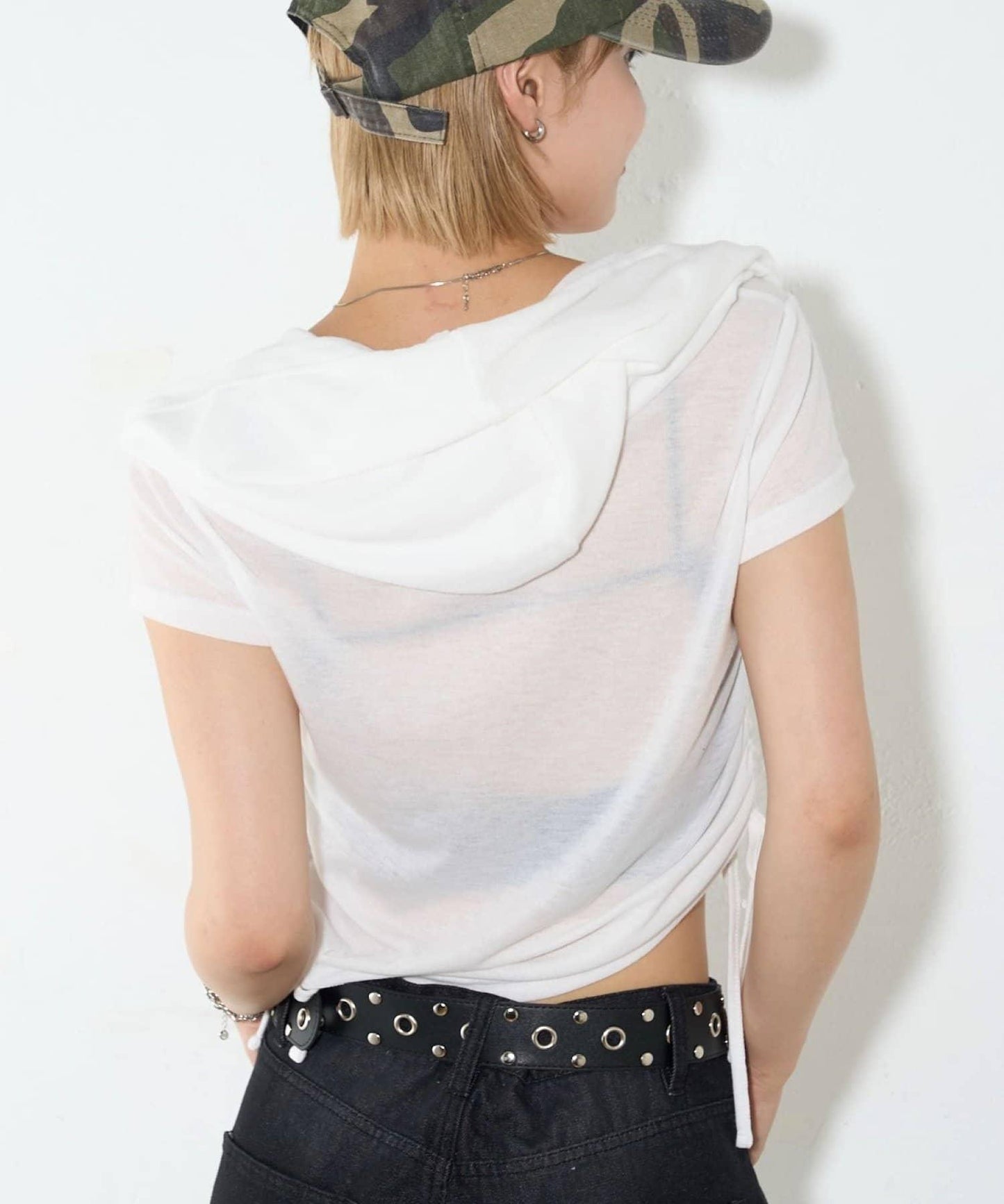 透視亨利領短袖帽衫