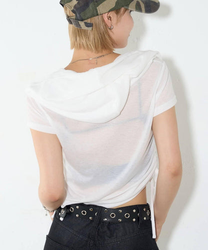 透視亨利領短袖帽衫