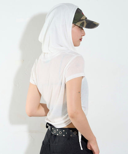 透視亨利領短袖帽衫