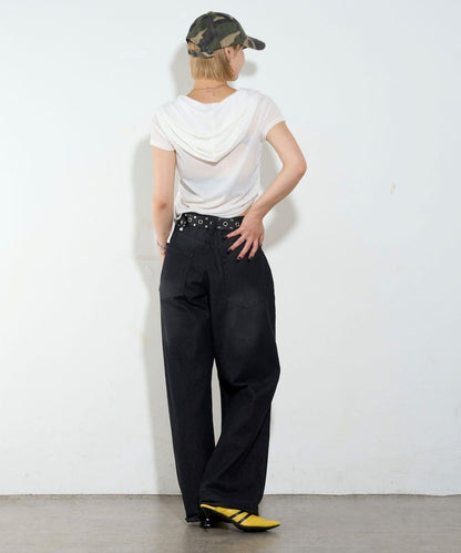 透視亨利領短袖帽衫