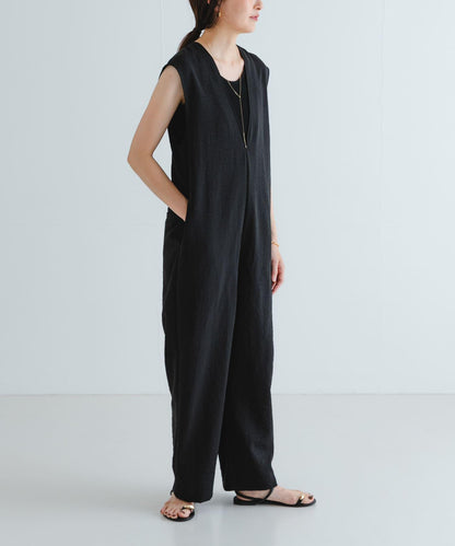 2尺碼可選亞麻風深V領連體褲