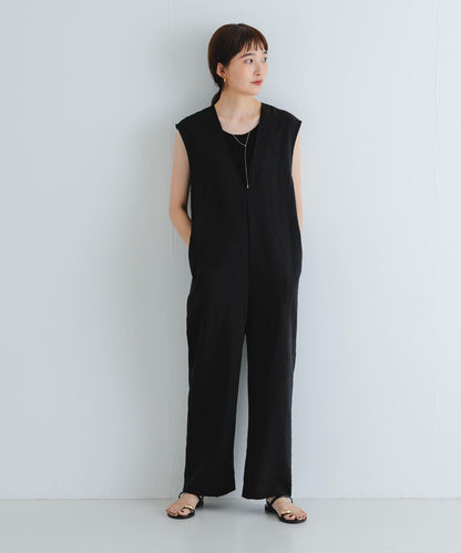 2尺碼可選亞麻風深V領連體褲