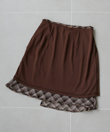 格紋層疊風設計裹身半身裙