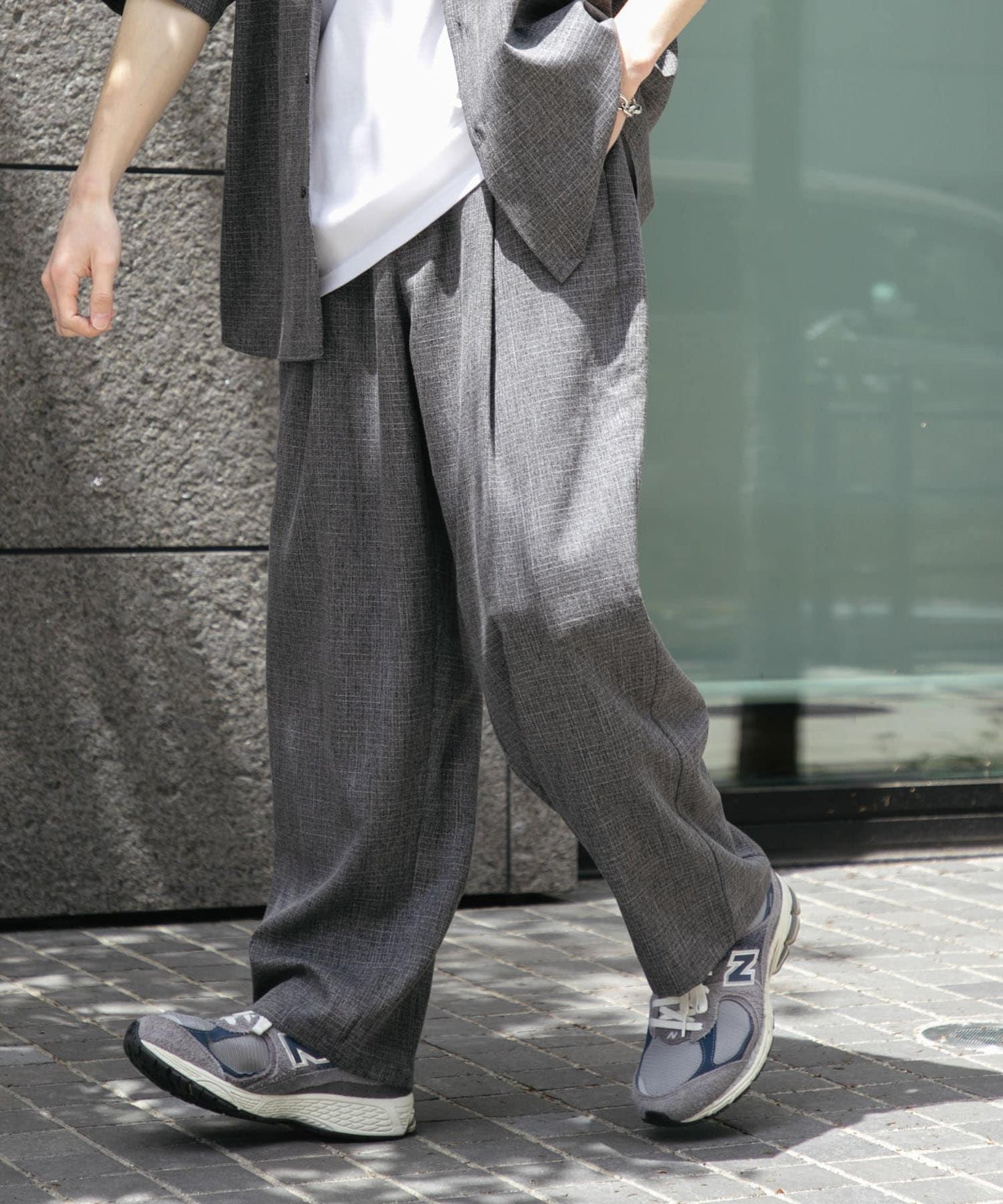 混色褶皺寬腿褲