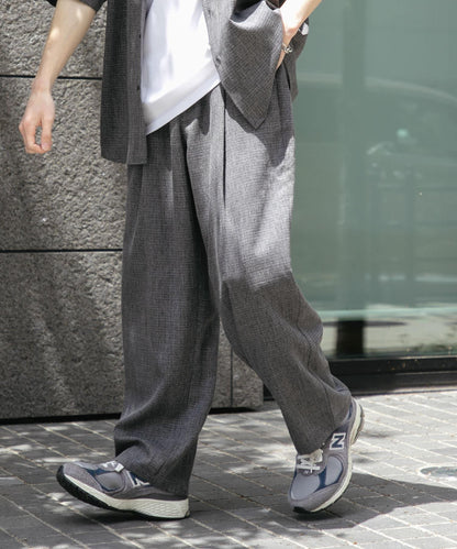 混色褶皺寬腿褲