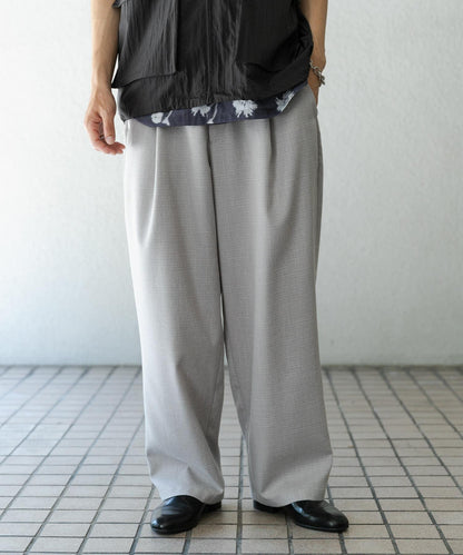 混色褶皺寬腿褲