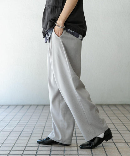 混色褶皺寬腿褲