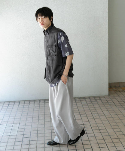 混色褶皺寬腿褲