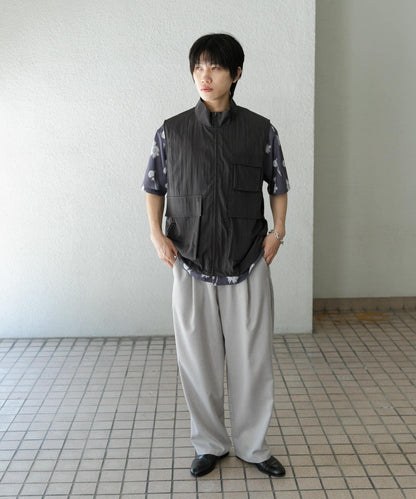 混色褶皺寬腿褲