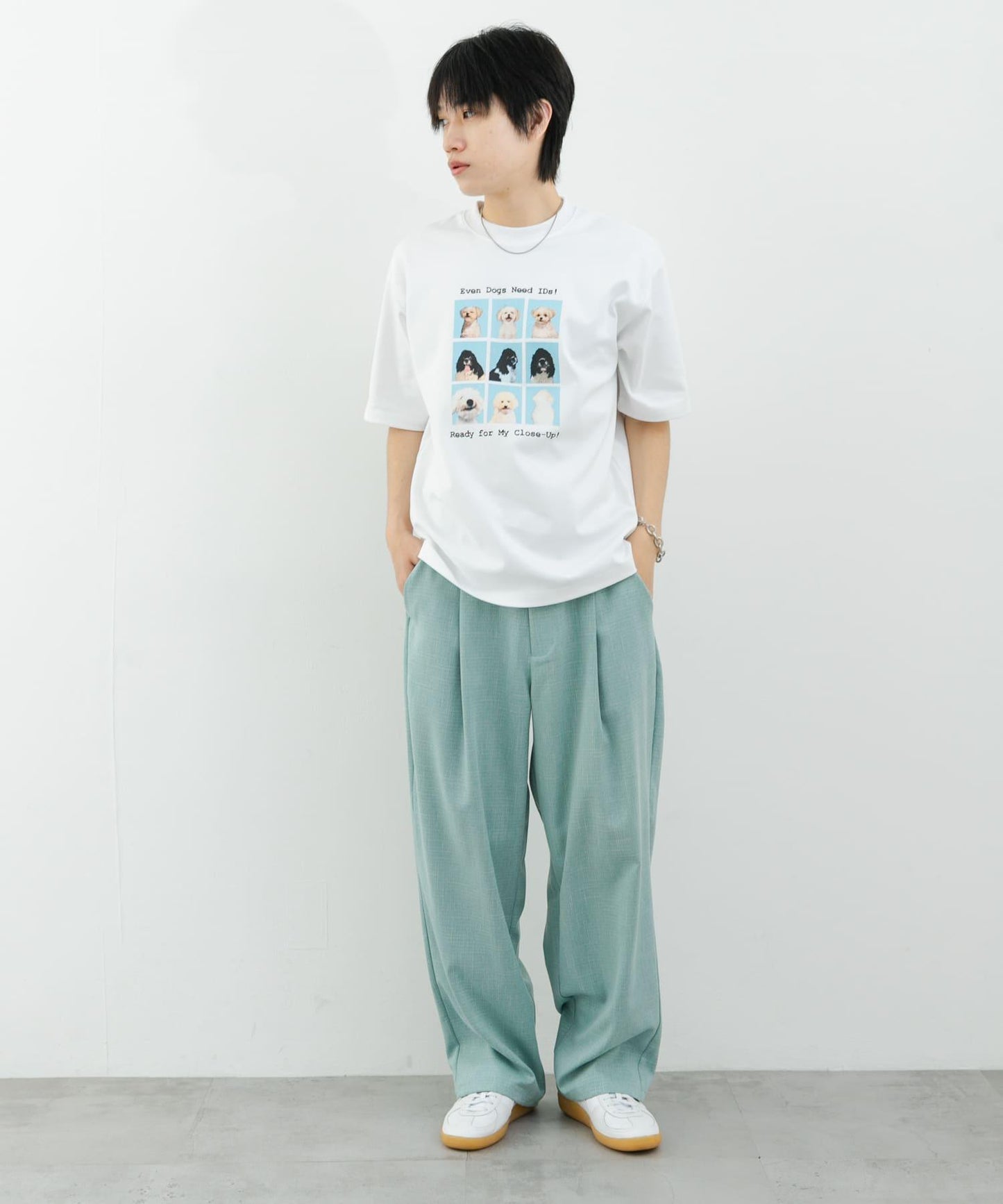 混色褶皺寬腿褲