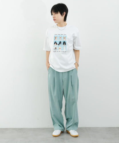 混色褶皺寬腿褲