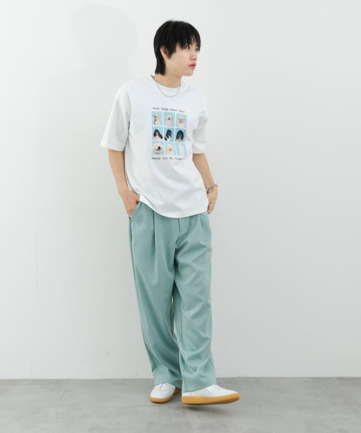 混色褶皺寬腿褲