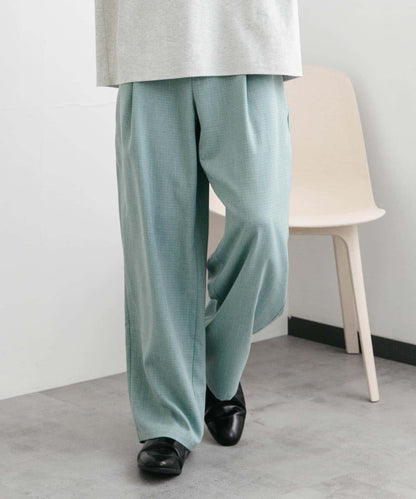 混色褶皺寬腿褲