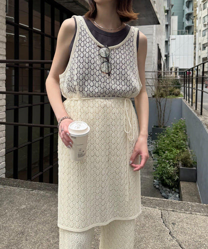 蕾絲針織長款套頭衫
