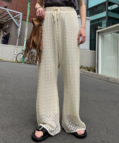 蕾絲針織闊腿褲