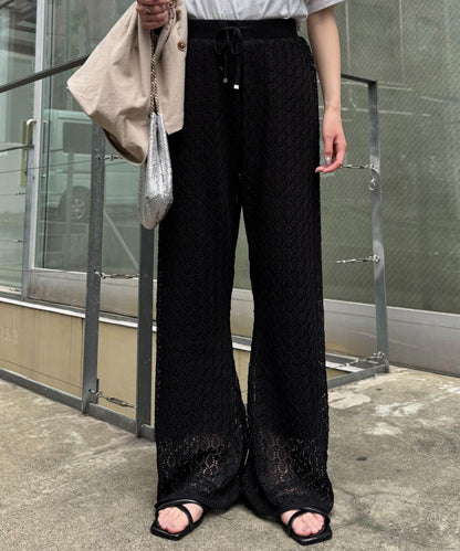 蕾絲針織闊腿褲