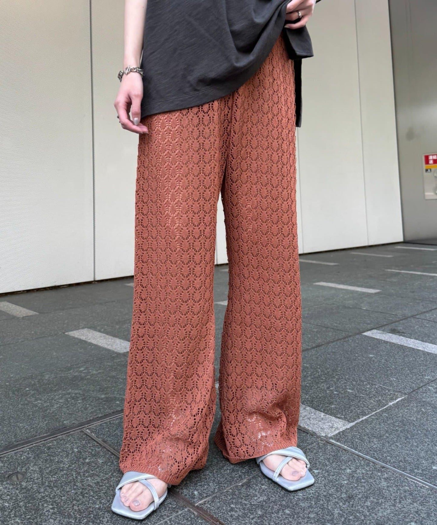 蕾絲針織闊腿褲